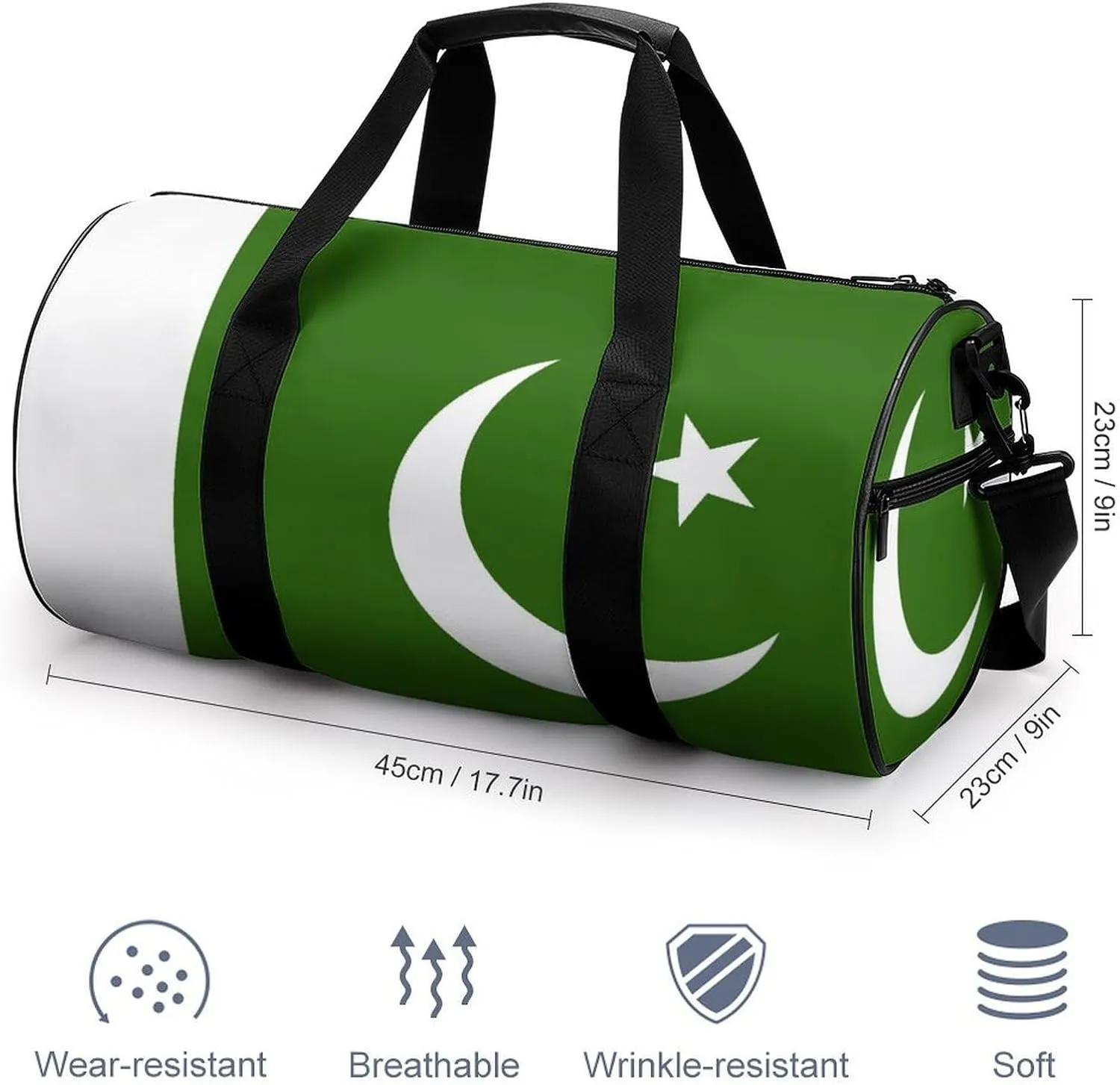 Pakistan Flag Travel Gym Duffel Bag for Women Men Dry Wet Separation Carry On Weekender