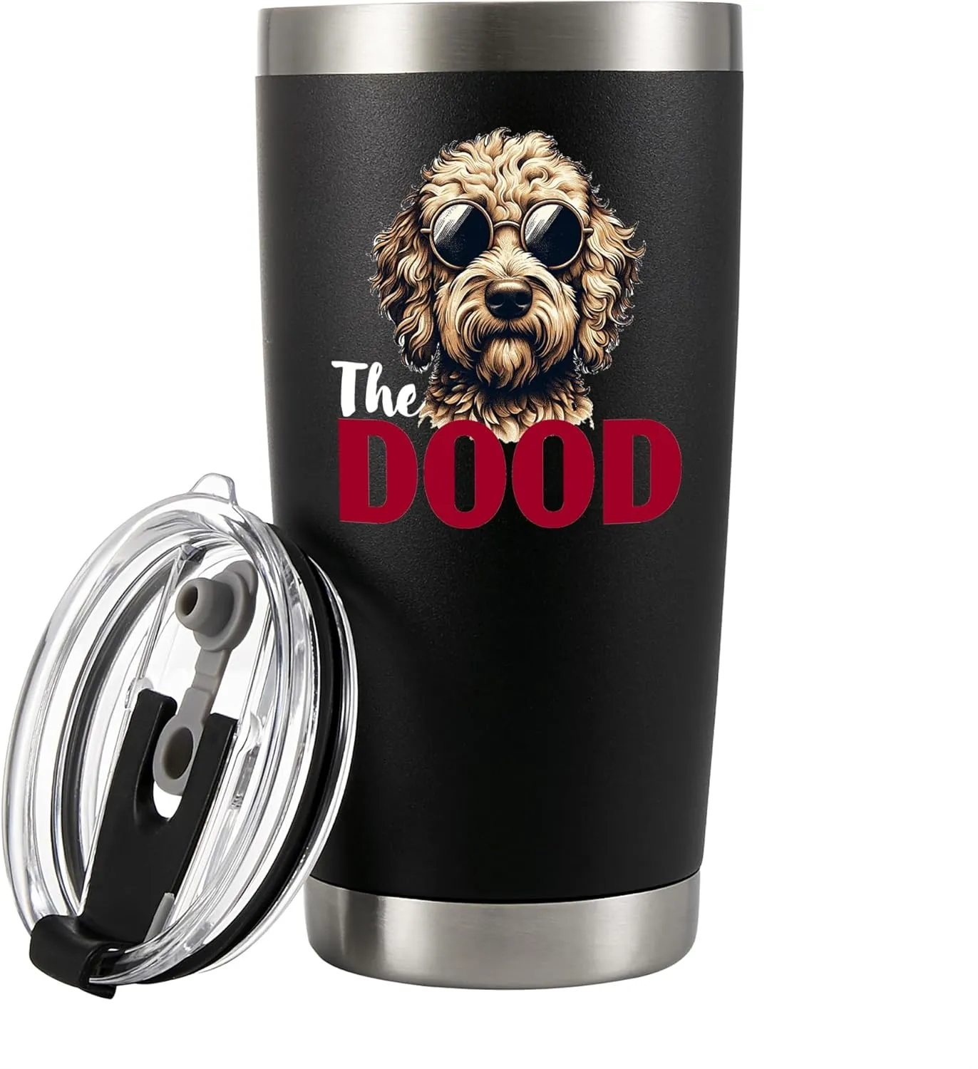 Panvola The Dood Goldendoodle Lover Gifts Vacuum Insulated Tumblers Dog Mom Dad Pet Dog Lover Vet Veterinarian Gifts Golder Retriever Poodle Dogs Stainless Steel 20 oz Black With Lid And Straw