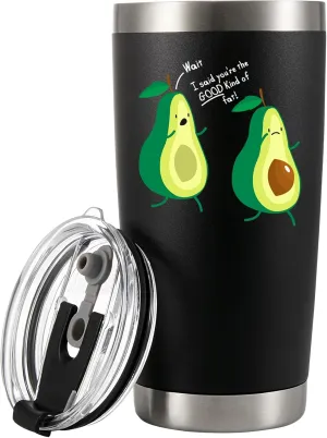 Panvola The Good Kind Of Fat Funny Avocado Gifts Vacuum Insulated Tumblers Avocado Lover Gifts For Vegan Vegetarian Travel Mug 20 oz Black