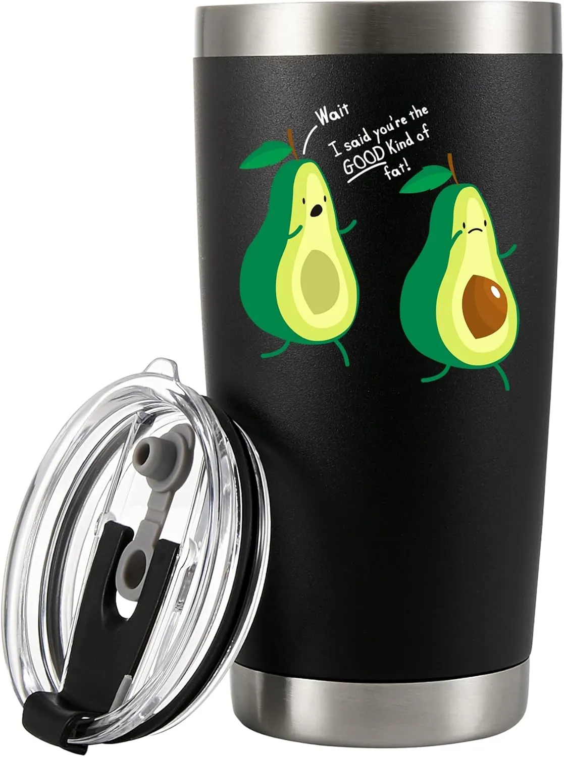 Panvola The Good Kind Of Fat Funny Avocado Gifts Vacuum Insulated Tumblers Avocado Lover Gifts For Vegan Vegetarian Travel Mug 20 oz Black