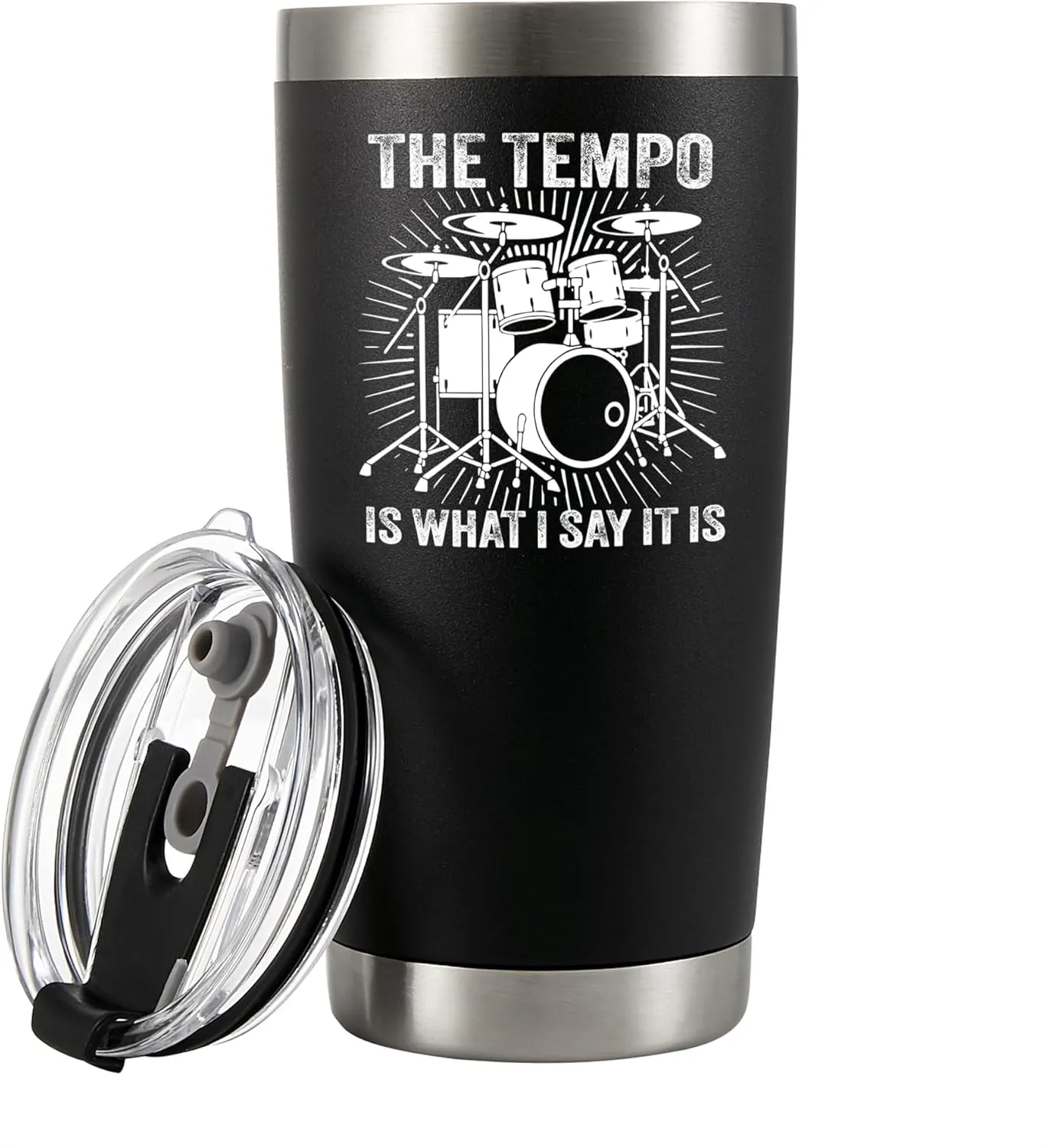 Panvola The Tempo Is What I Say It Is Drummers Gifts Vacuum Insulated Tumblers Drum Player Musicians Drummer Brother Boyfriend Friend Band Travel Mug 20 oz Black