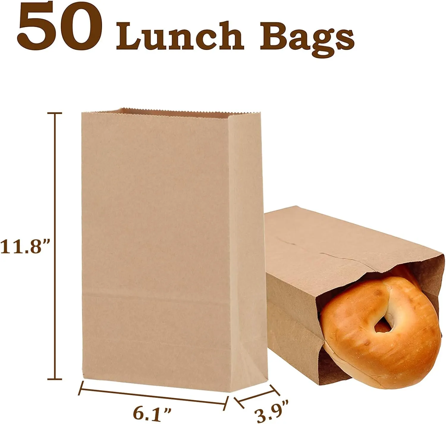 Paper Lunch Bags 50 Count Large Brown Lunch Bags Sacks 8lb Brown Paper Bulk Strong for Small Business