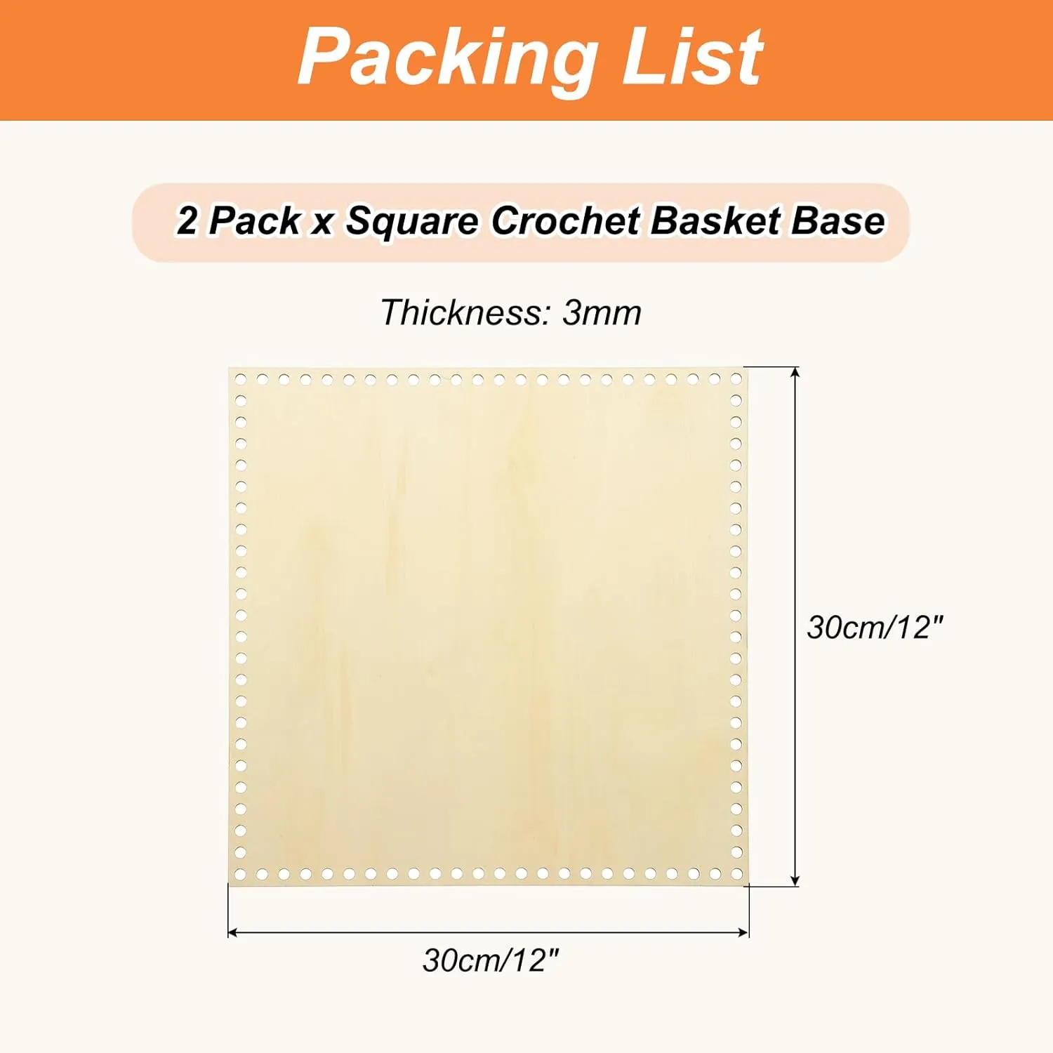 PATIKIL 12 x 12 Inch Crochet Basket Base, 2 Pcs Basket Bottoms Square Wood Base Shaper Bag Making Supplies Weaving Knitting Kit for Crochet Shoulder Bag Handbag Purse Craft