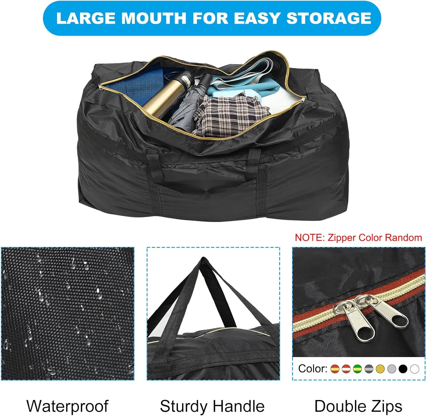 PATIKIL 38" Extra Large Moving Bag for Travel, 210D Oxford Waterproof Storage Bag with Double Zippers Duffle Bag for Storage Packing Home Traveling Camping, Black (38"x11"x23")