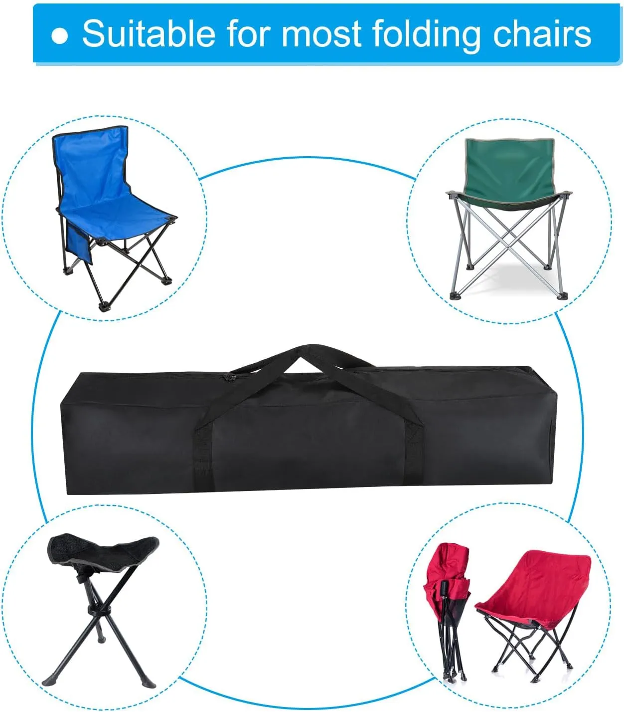 PATIKIL 39 Inch Camp Chair Replacement Bag, 2 Pack Nylon Foldable Carrying Bag Large Zippered Bag with Shoulder Strap for Outdoor Camping, Black
