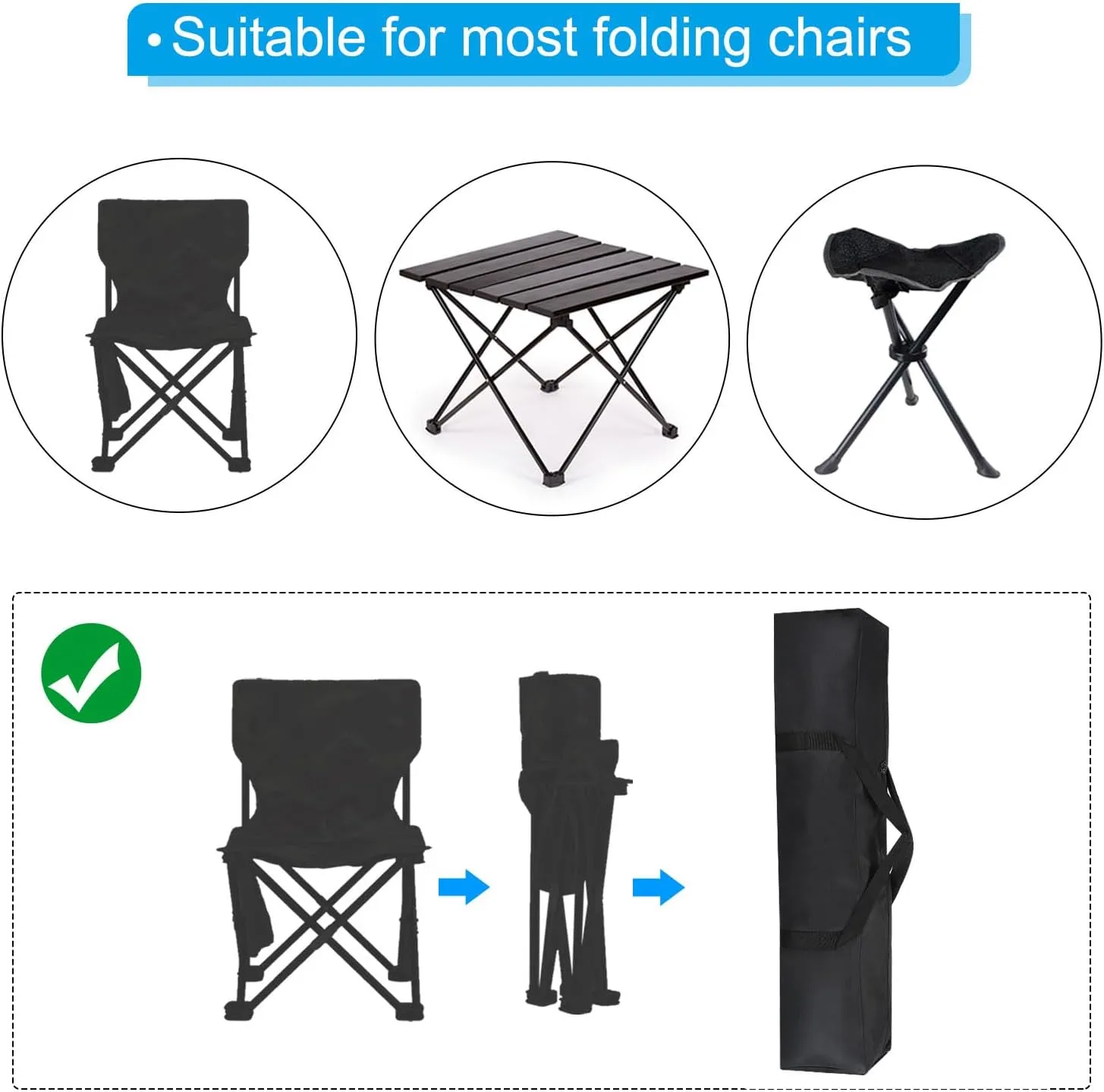 PATIKIL 39 Inch Camp Chair Replacement Bag, 2 Pack Nylon Foldable Carrying Bag Large Zippered Bag with Shoulder Strap for Outdoor Camping, Black