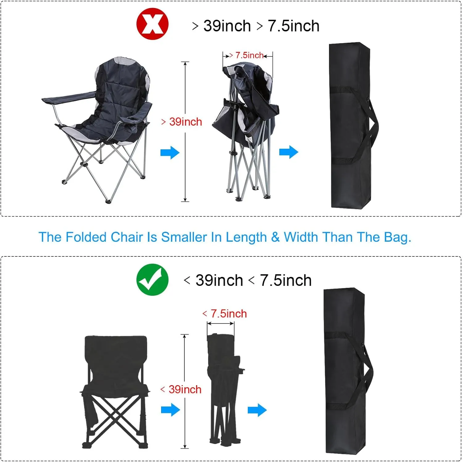 PATIKIL 39 Inch Camp Chair Replacement Bag, 2 Pack Nylon Foldable Carrying Bag Large Zippered Bag with Shoulder Strap for Outdoor Camping, Black