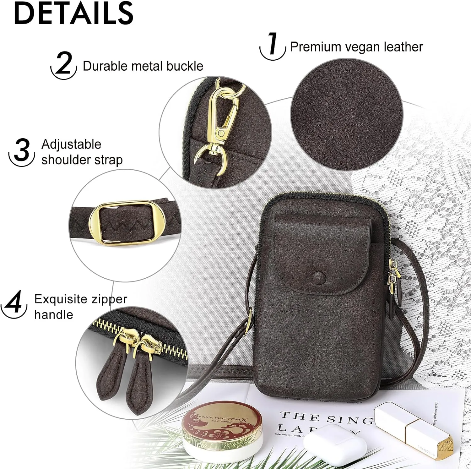 Peacocktion Small Crossbody Bags for Women, Cell Phone Bag Wallet Purses with Card Slots Adjustable Strap Zipper
