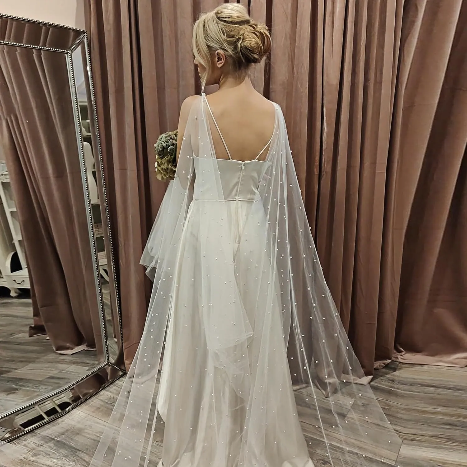 Pearl Wedding Capes Womens Soft Tulle Bridal Scarf Evening Shawl Wedding Wraps