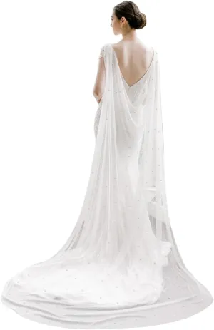 Pearl Wedding Capes Womens Soft Tulle Bridal Scarf Evening Shawl Wedding Wraps