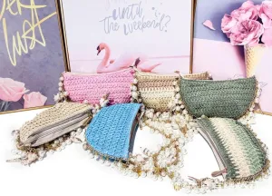 Pearl woven women's handbag: fashionable beach bag, women's shoulder crossbody bag, seaside style handbag