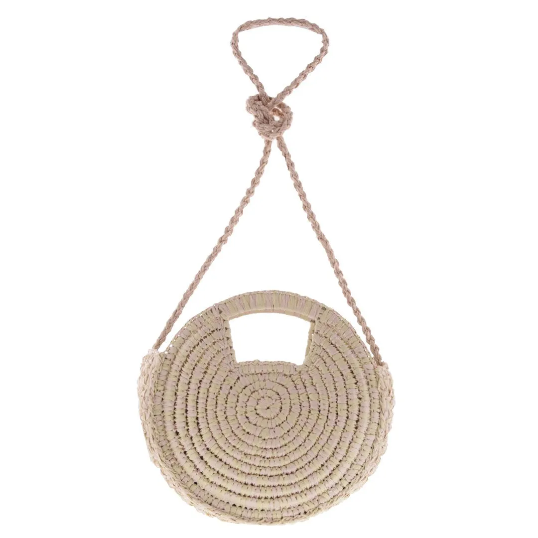 Pebble Round Woven Two-Tone Crossbody