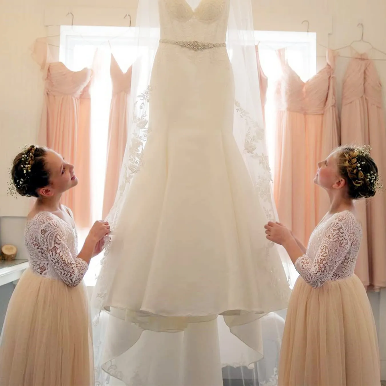 Peony Lace Flower Girl Dress in Champagne