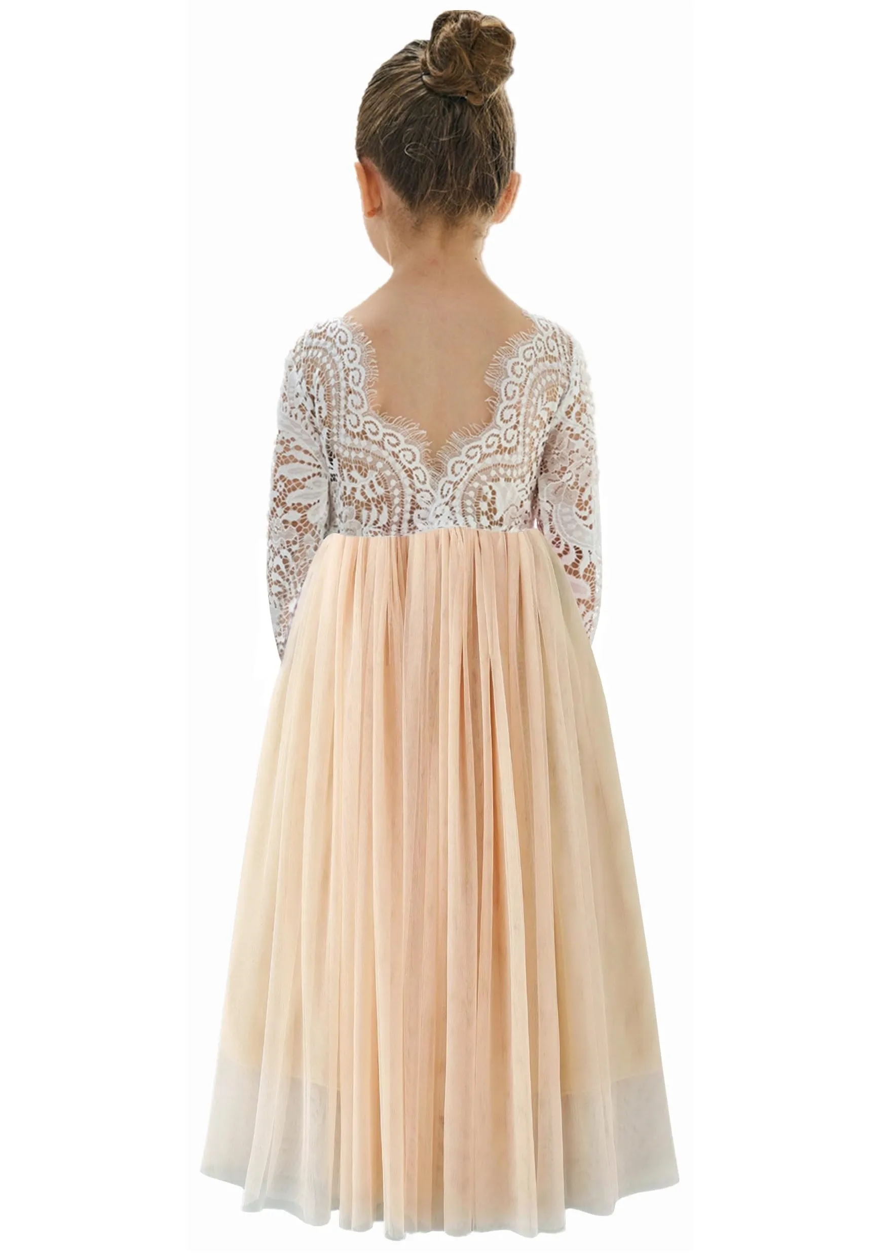 Peony Lace Flower Girl Dress in Champagne
