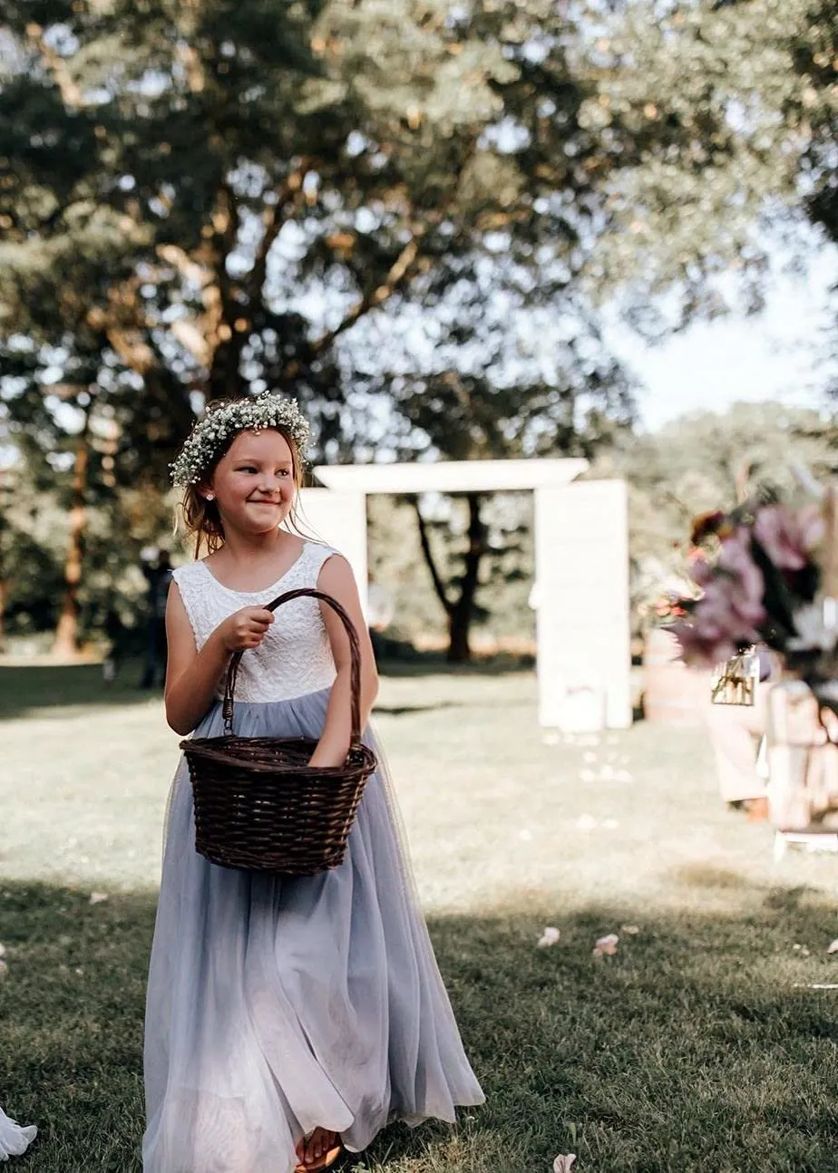 Peony Lace Flower Girl Dress in Light Gray