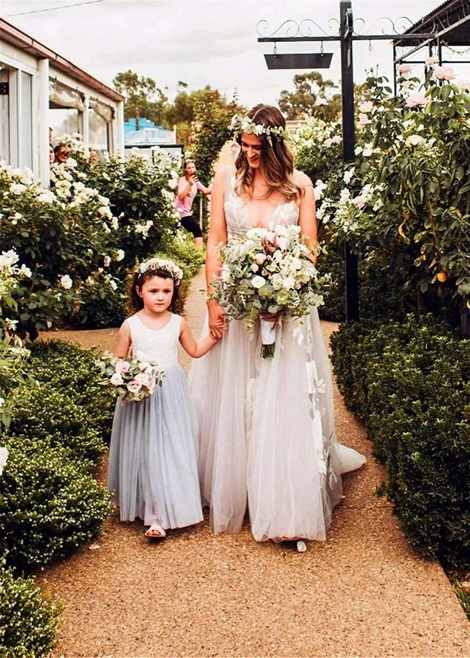 Peony Lace Flower Girl Dress in Light Gray