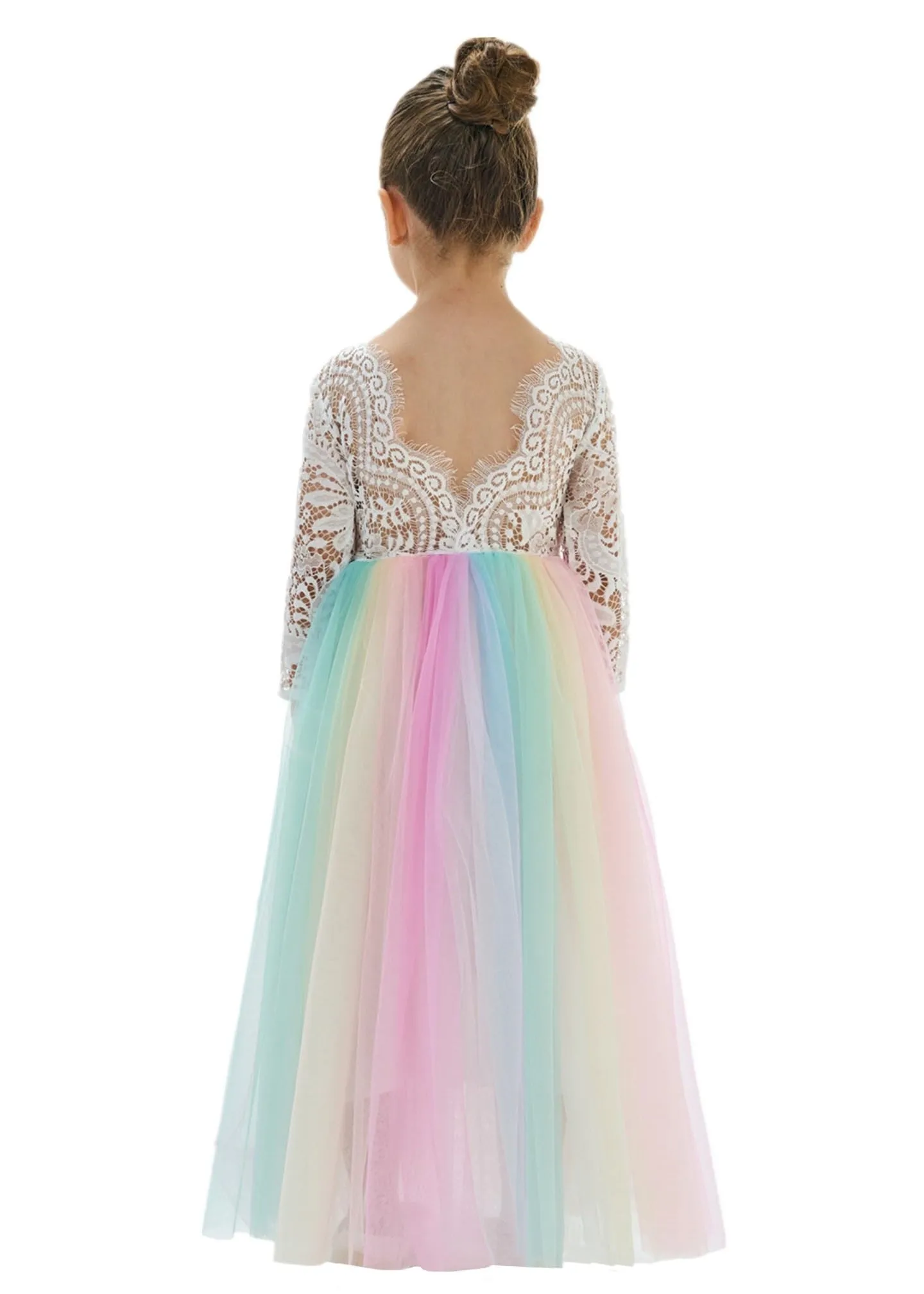 Peony Lace Flower Girl Dress in Rainbow