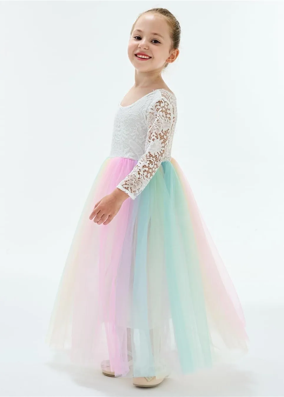 Peony Lace Flower Girl Dress in Rainbow