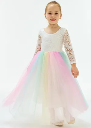 Peony Lace Flower Girl Dress in Rainbow