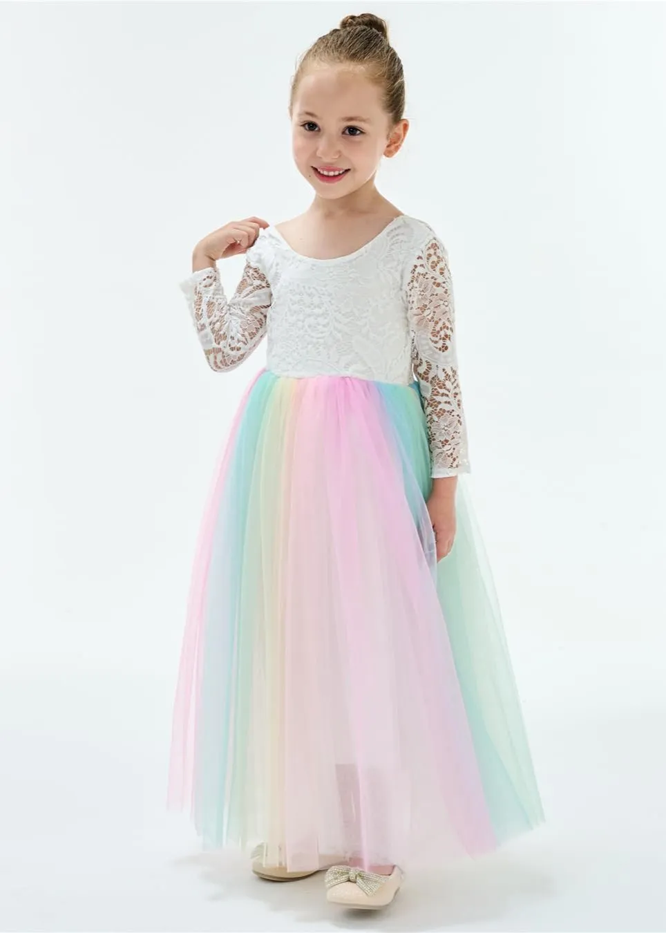 Peony Lace Flower Girl Dress in Rainbow