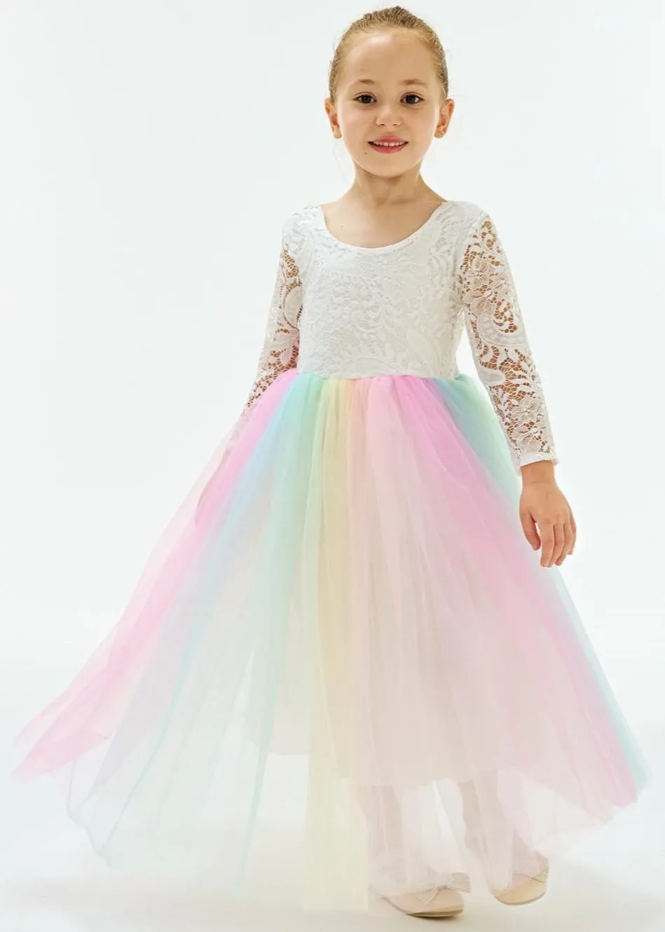 Peony Lace Flower Girl Dress in Rainbow