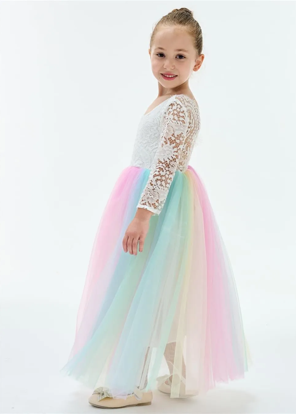 Peony Lace Flower Girl Dress in Rainbow