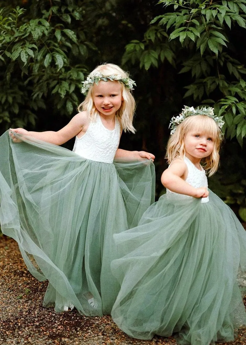Peony Lace Flower Girl Dress in Sage