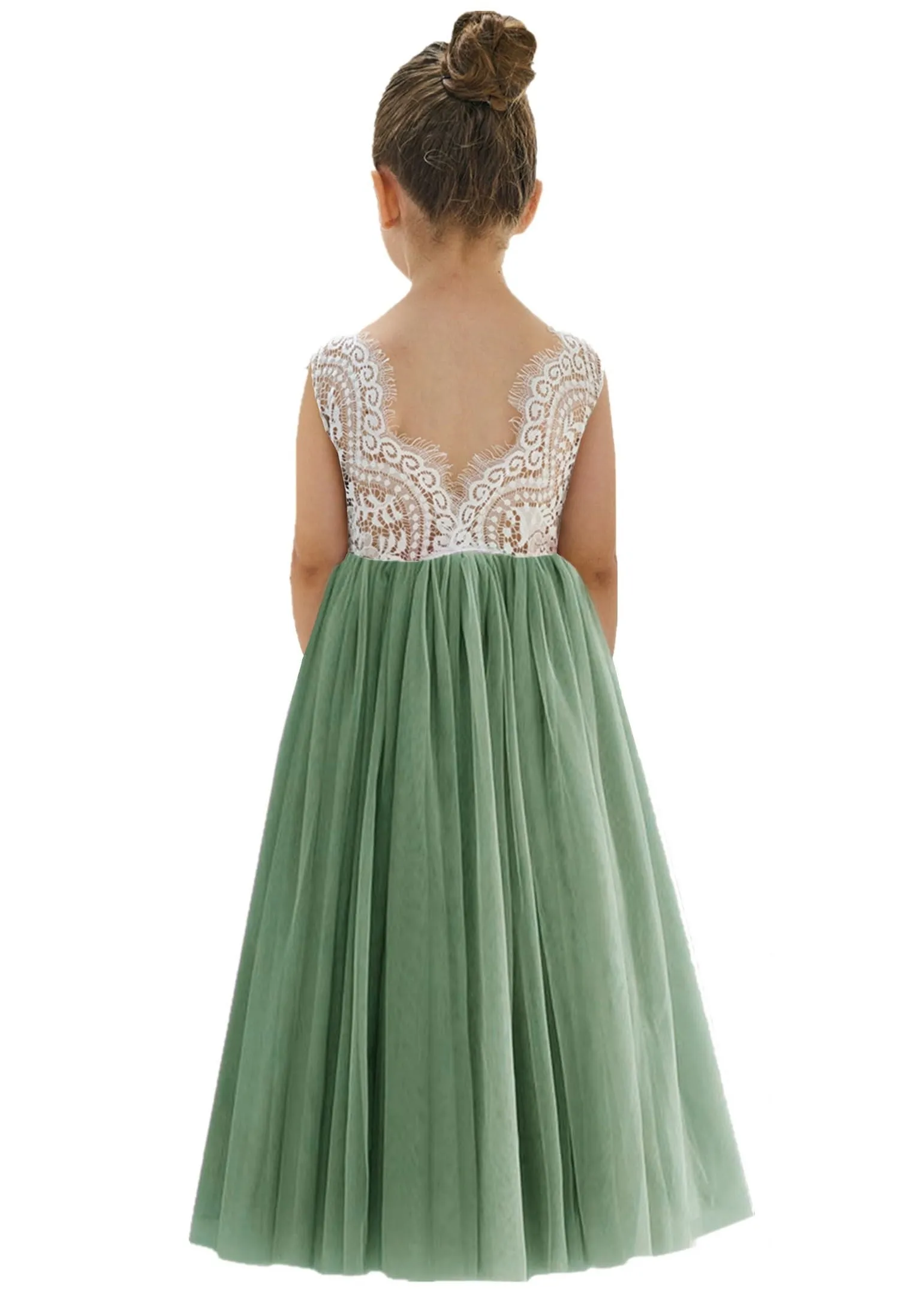 Peony Lace Flower Girl Dress in Sage