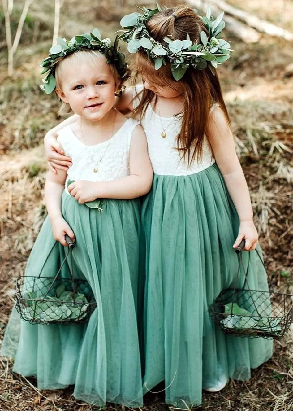 Peony Lace Flower Girl Dress in Sage