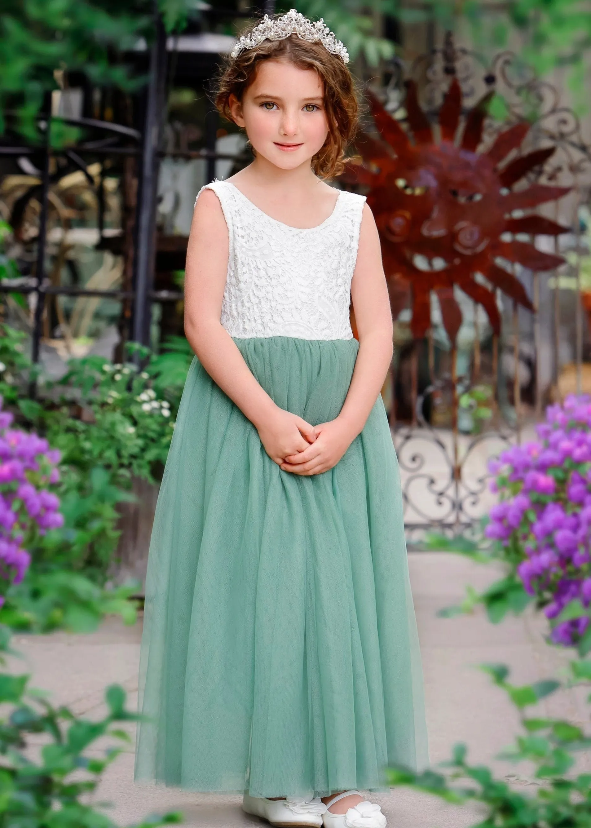 Peony Lace Flower Girl Dress in Sage