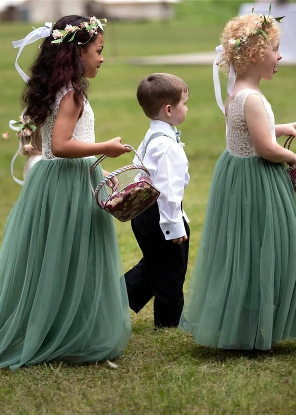 Peony Lace Flower Girl Dress in Sage