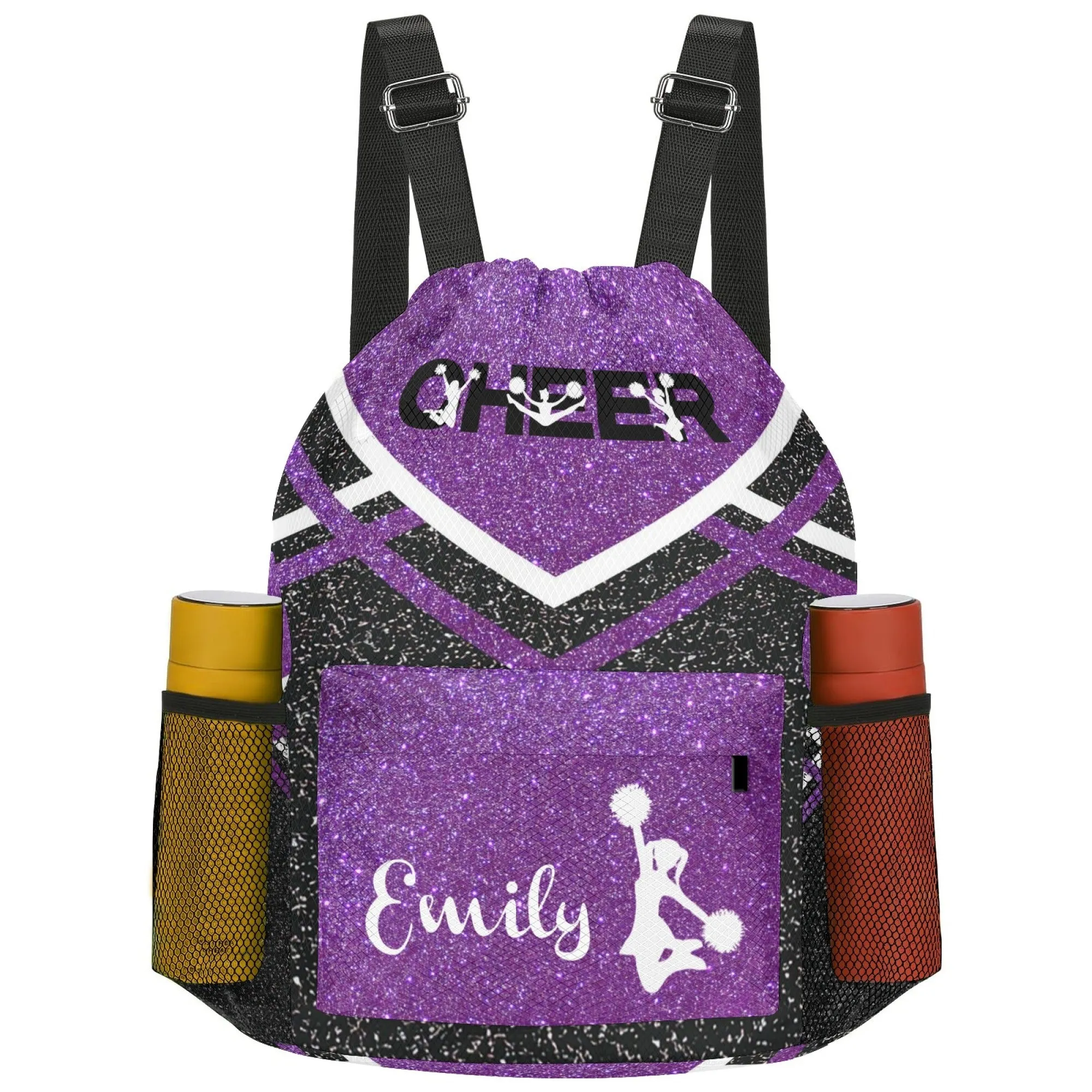 Personalized Cheer Cheerleader Blue Gold Grey Orange Purple Red All Over Print Drawstring Name Backpacks