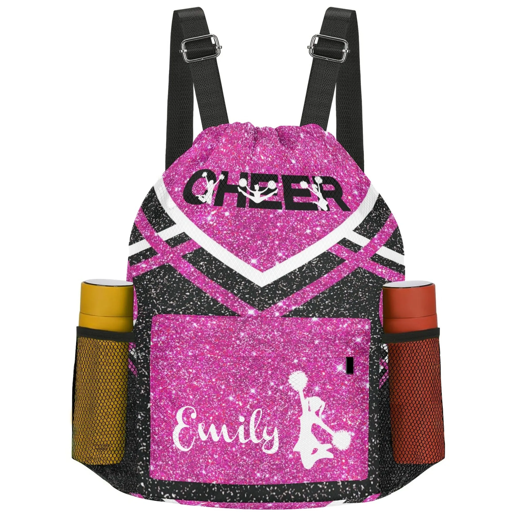 Personalized Cheer Cheerleader Blue Gold Grey Orange Purple Red All Over Print Drawstring Name Backpacks