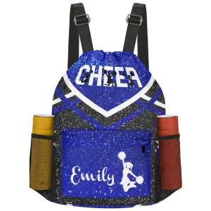 Personalized Cheer Cheerleader Blue Gold Grey Orange Purple Red All Over Print Drawstring Name Backpacks