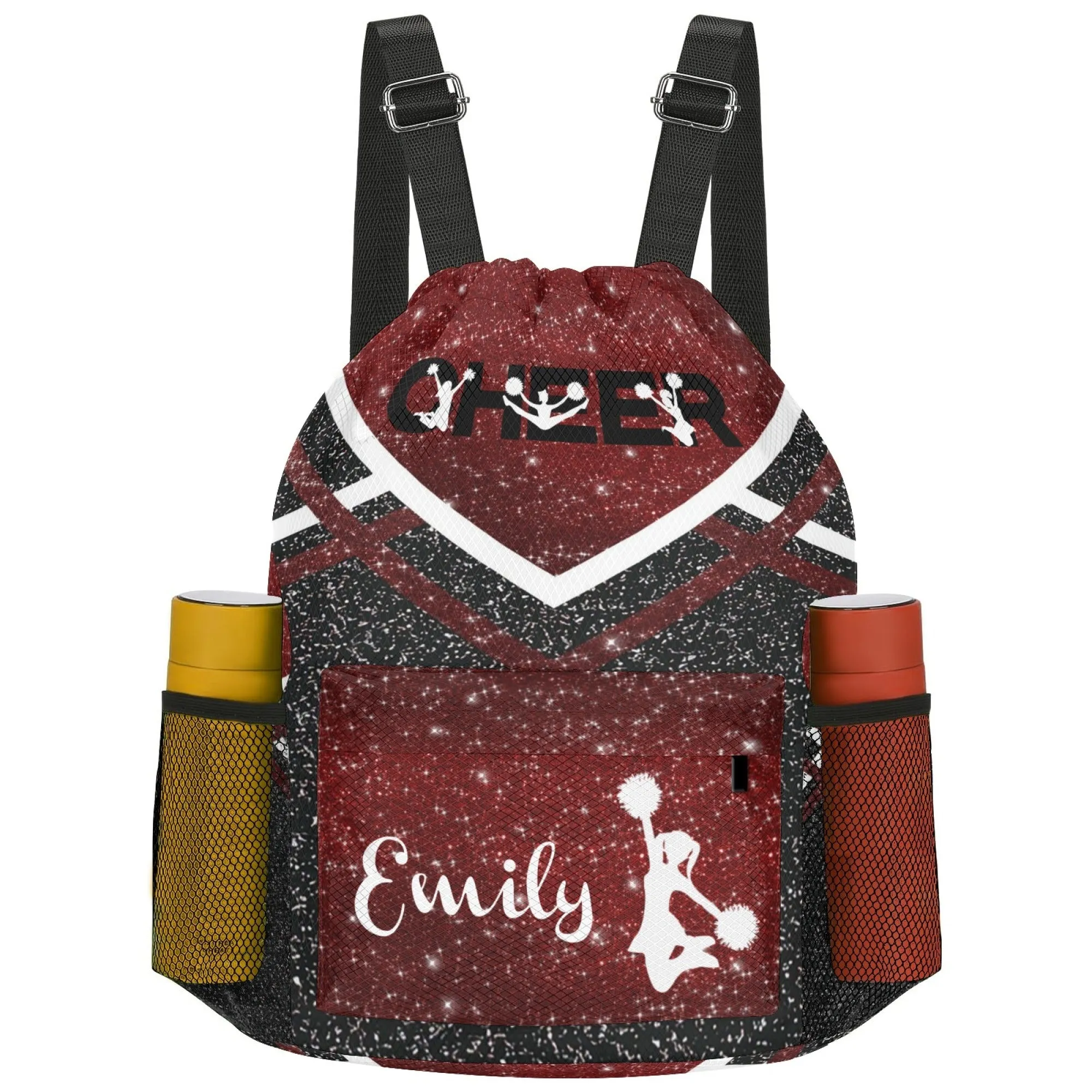 Personalized Cheer Cheerleader Blue Gold Grey Orange Purple Red All Over Print Drawstring Name Backpacks