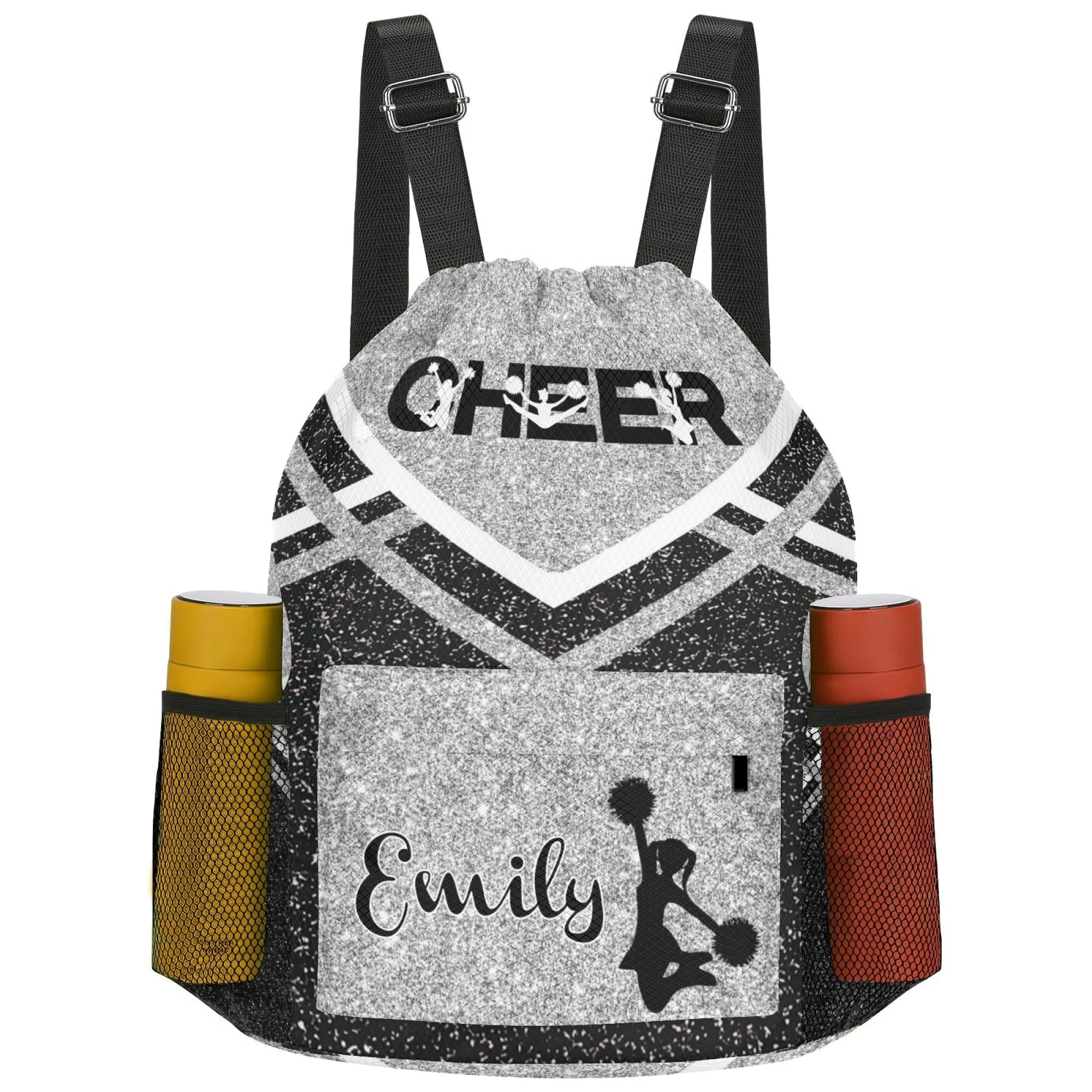 Personalized Cheer Cheerleader Blue Gold Grey Orange Purple Red All Over Print Drawstring Name Backpacks