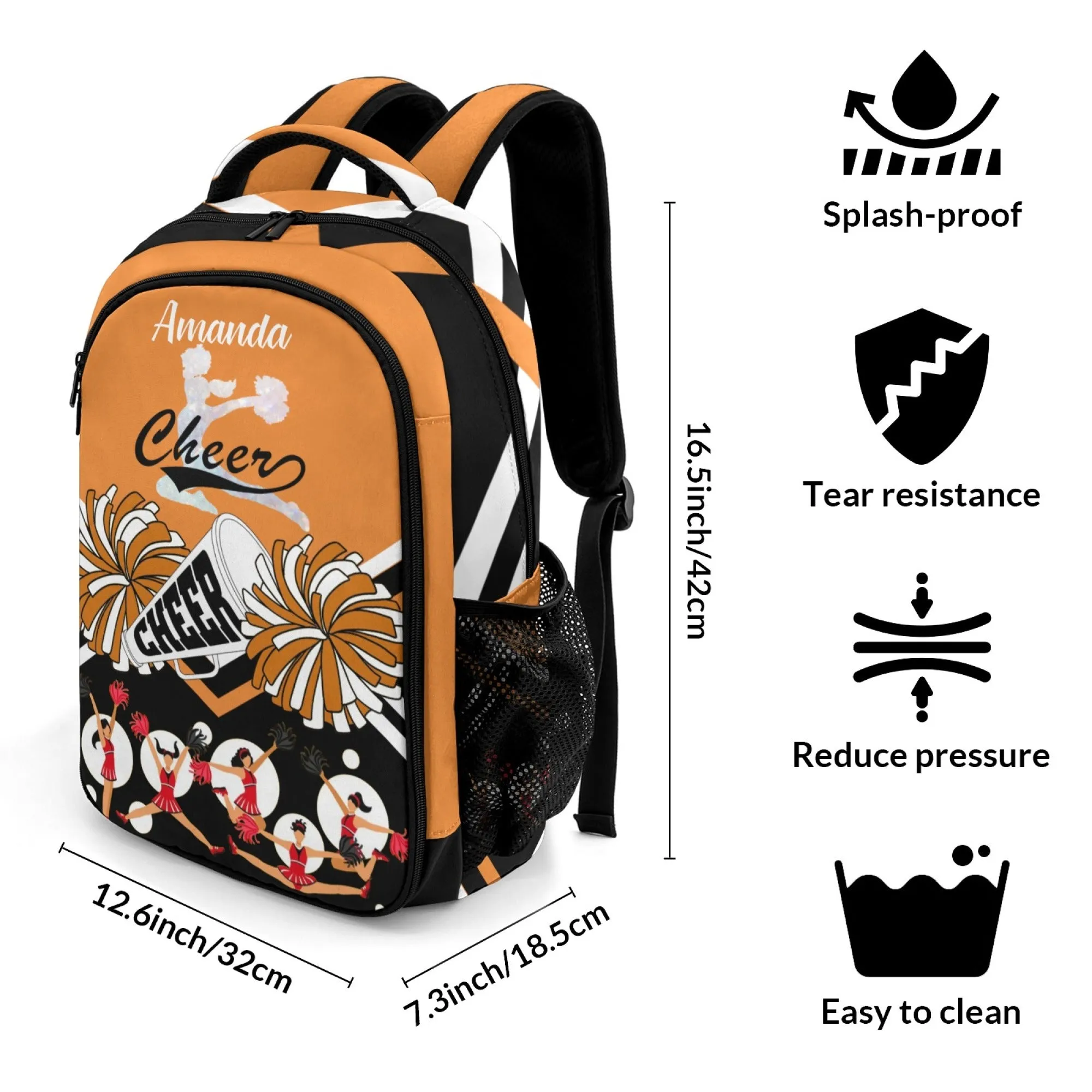 Personalized Cheer Cheerleader Orange Blue Pink Red All Over Print Children's Name Backpack