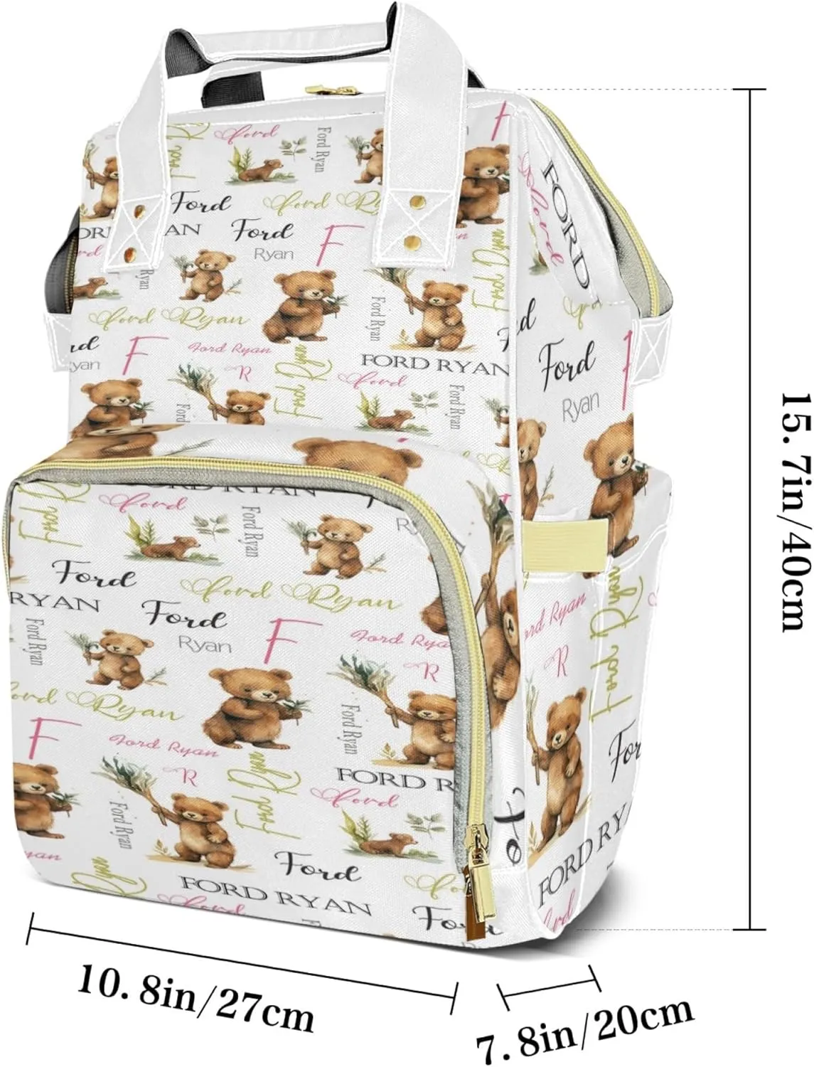 Personalized Diaper Backpack with Name, Custom Bear Baby Backpack Diaper Bag, Boy Girl Multifunctional Mommy Bag