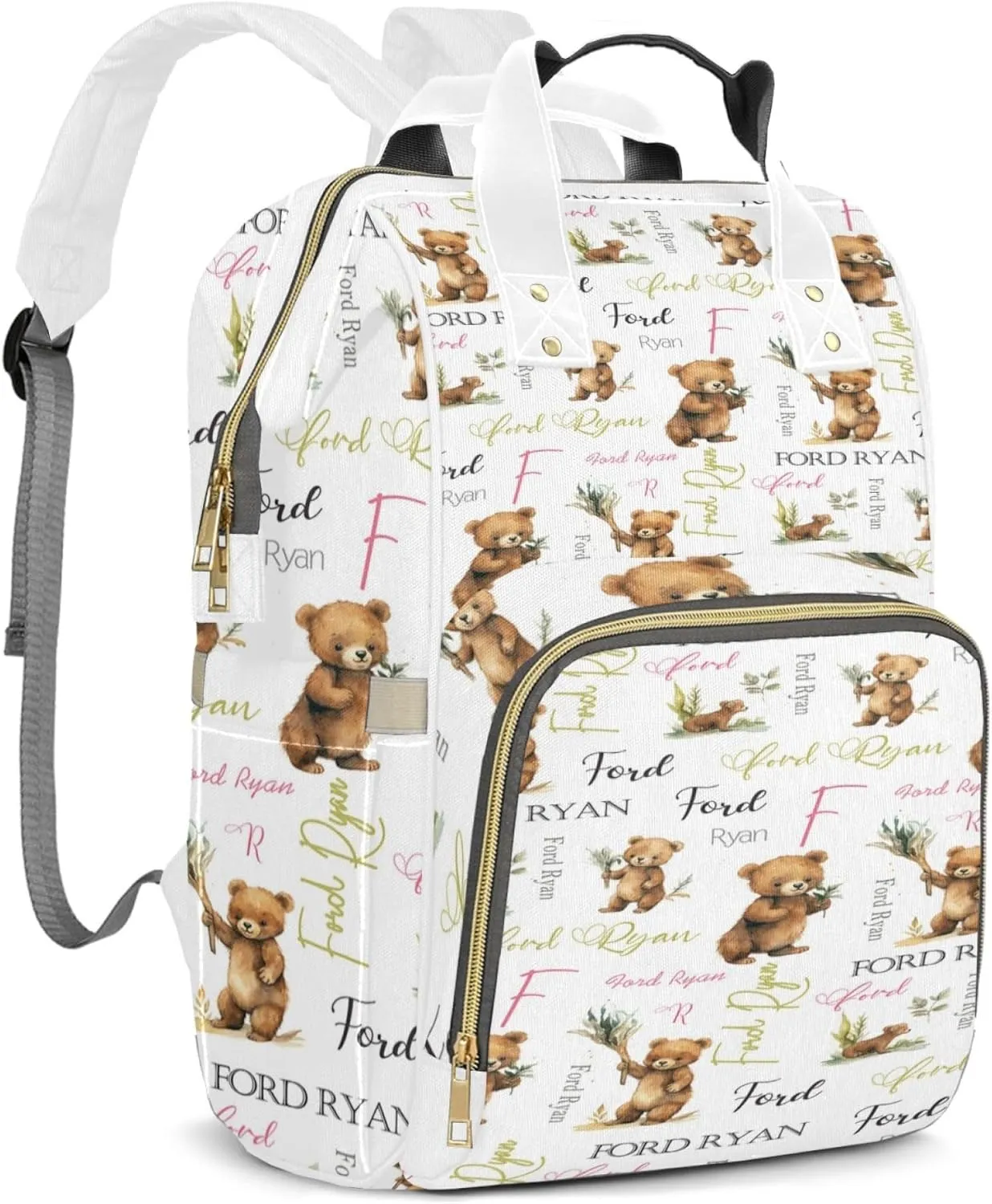 Personalized Diaper Backpack with Name, Custom Bear Baby Backpack Diaper Bag, Boy Girl Multifunctional Mommy Bag