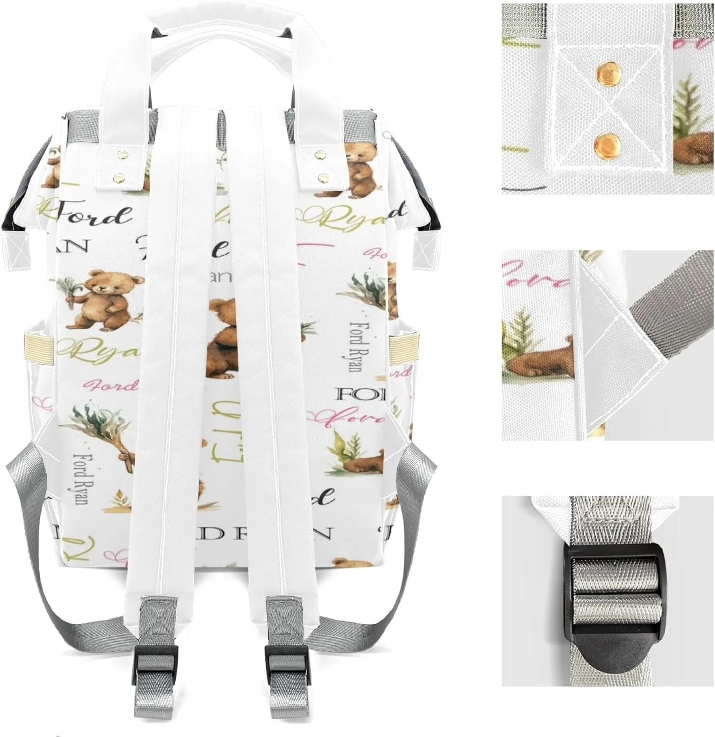 Personalized Diaper Backpack with Name, Custom Bear Baby Backpack Diaper Bag, Boy Girl Multifunctional Mommy Bag