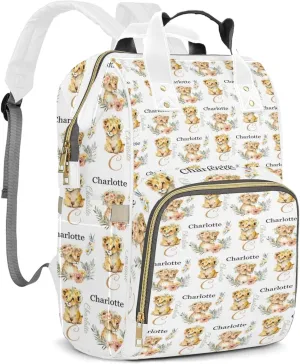 Personalized Diaper Backpack with Name, Custom Lion Baby Backpack Diaper Bag, Boy Girl Multifunctional Mommy Bag