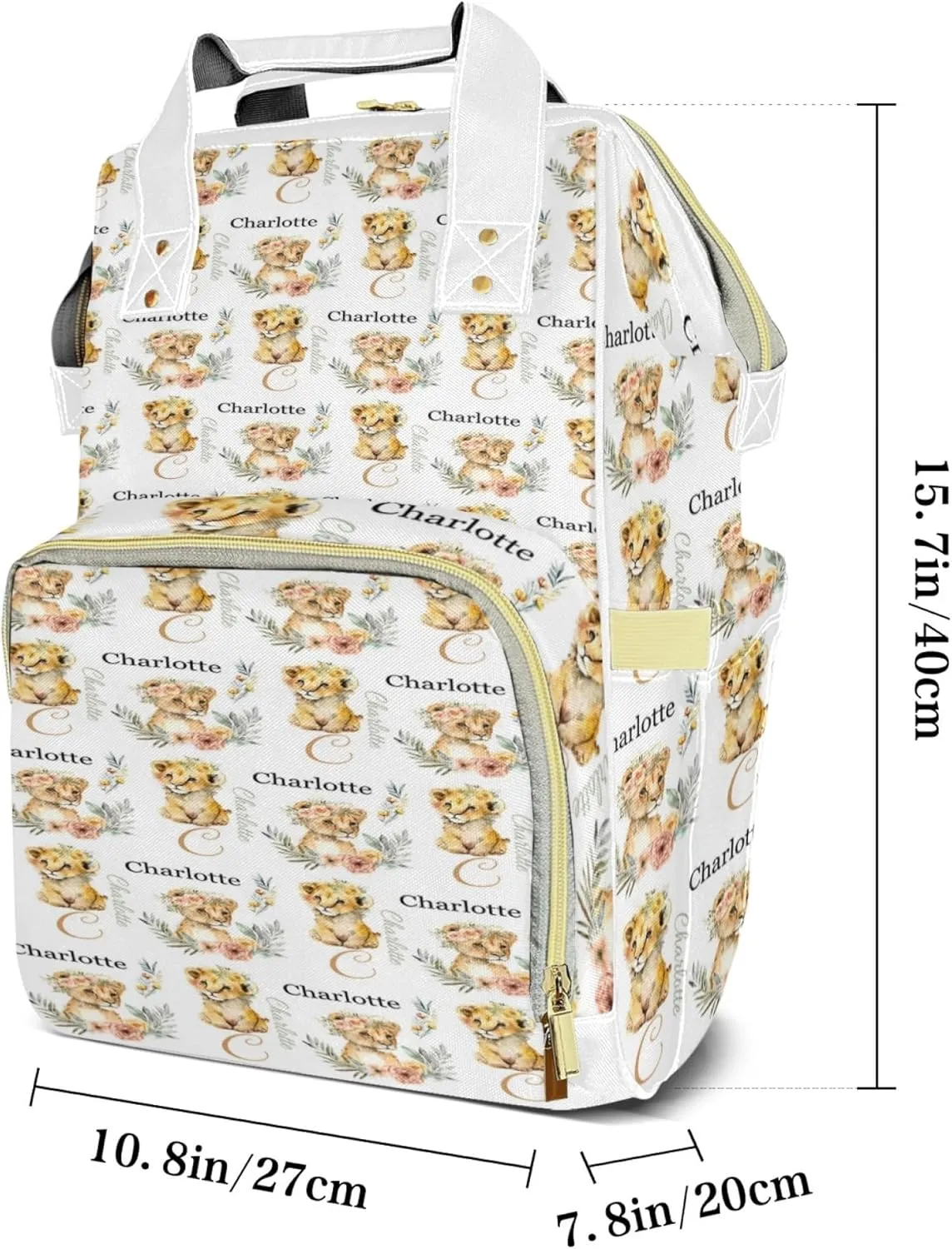 Personalized Diaper Backpack with Name, Custom Lion Baby Backpack Diaper Bag, Boy Girl Multifunctional Mommy Bag