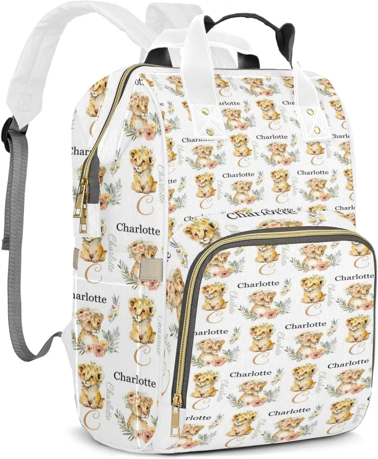 Personalized Diaper Backpack with Name, Custom Lion Baby Backpack Diaper Bag, Boy Girl Multifunctional Mommy Bag