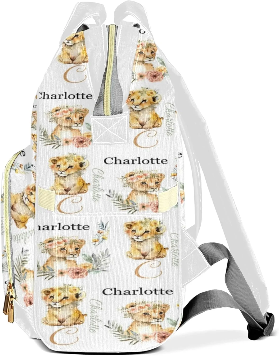 Personalized Diaper Backpack with Name, Custom Lion Baby Backpack Diaper Bag, Boy Girl Multifunctional Mommy Bag