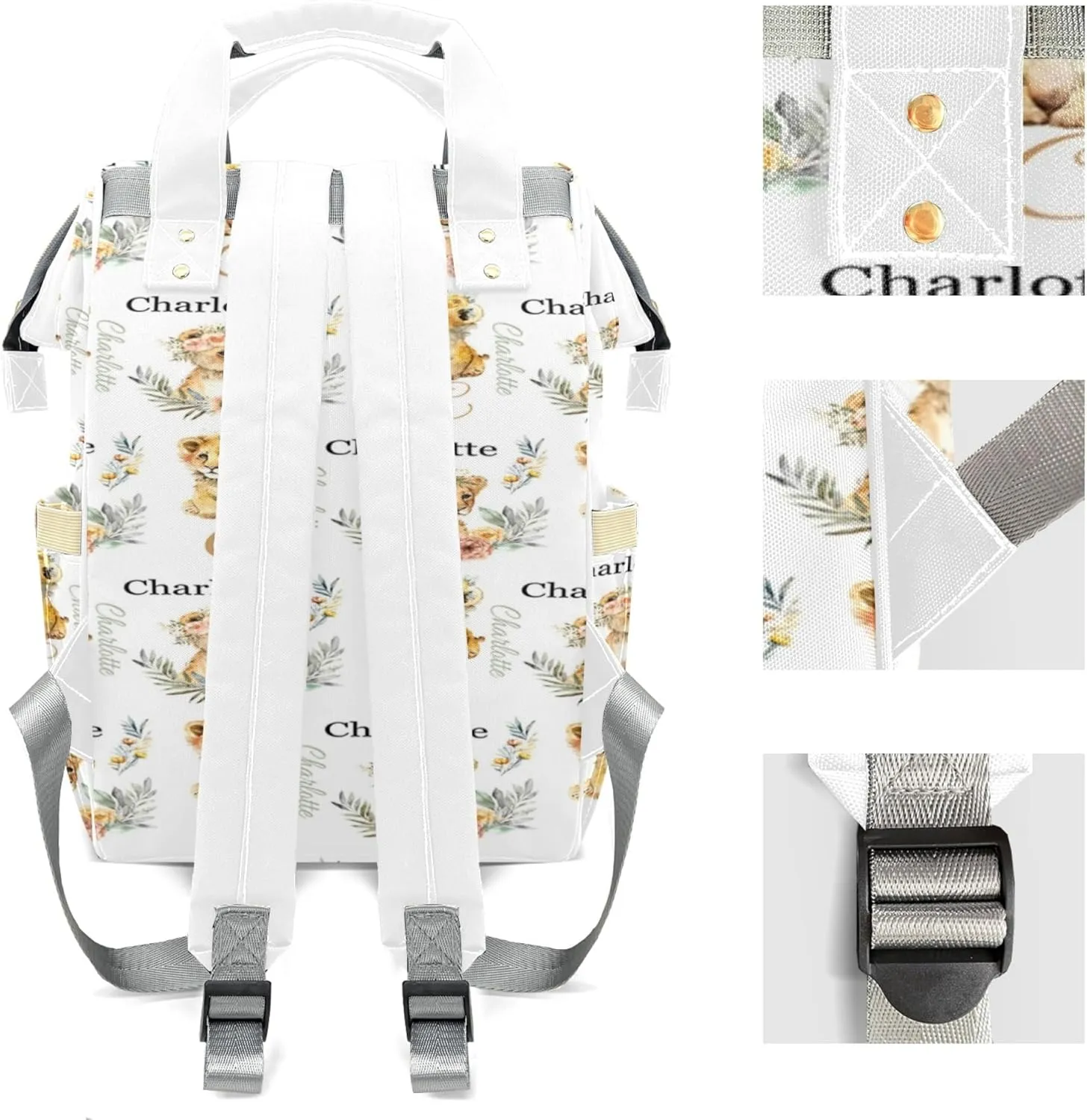Personalized Diaper Backpack with Name, Custom Lion Baby Backpack Diaper Bag, Boy Girl Multifunctional Mommy Bag