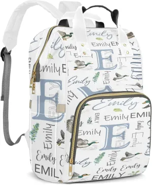 Personalized Diaper Backpack with Name, Custom Mallard Duck Baby Backpack Diaper Bag, Boy Girl Multifunctional Mommy Bag