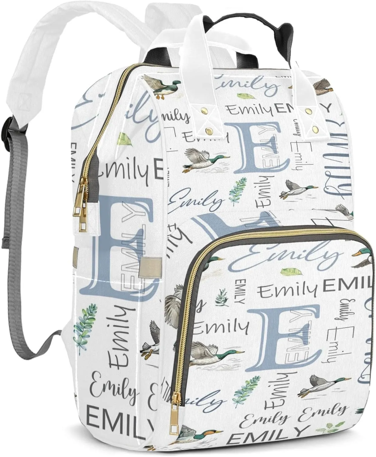 Personalized Diaper Backpack with Name, Custom Mallard Duck Baby Backpack Diaper Bag, Boy Girl Multifunctional Mommy Bag