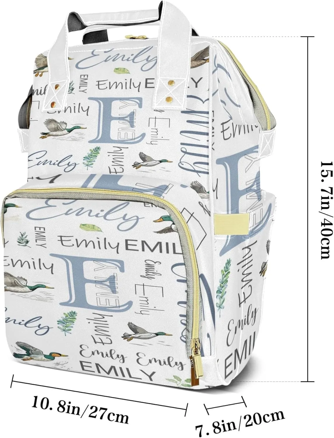 Personalized Diaper Backpack with Name, Custom Mallard Duck Baby Backpack Diaper Bag, Boy Girl Multifunctional Mommy Bag