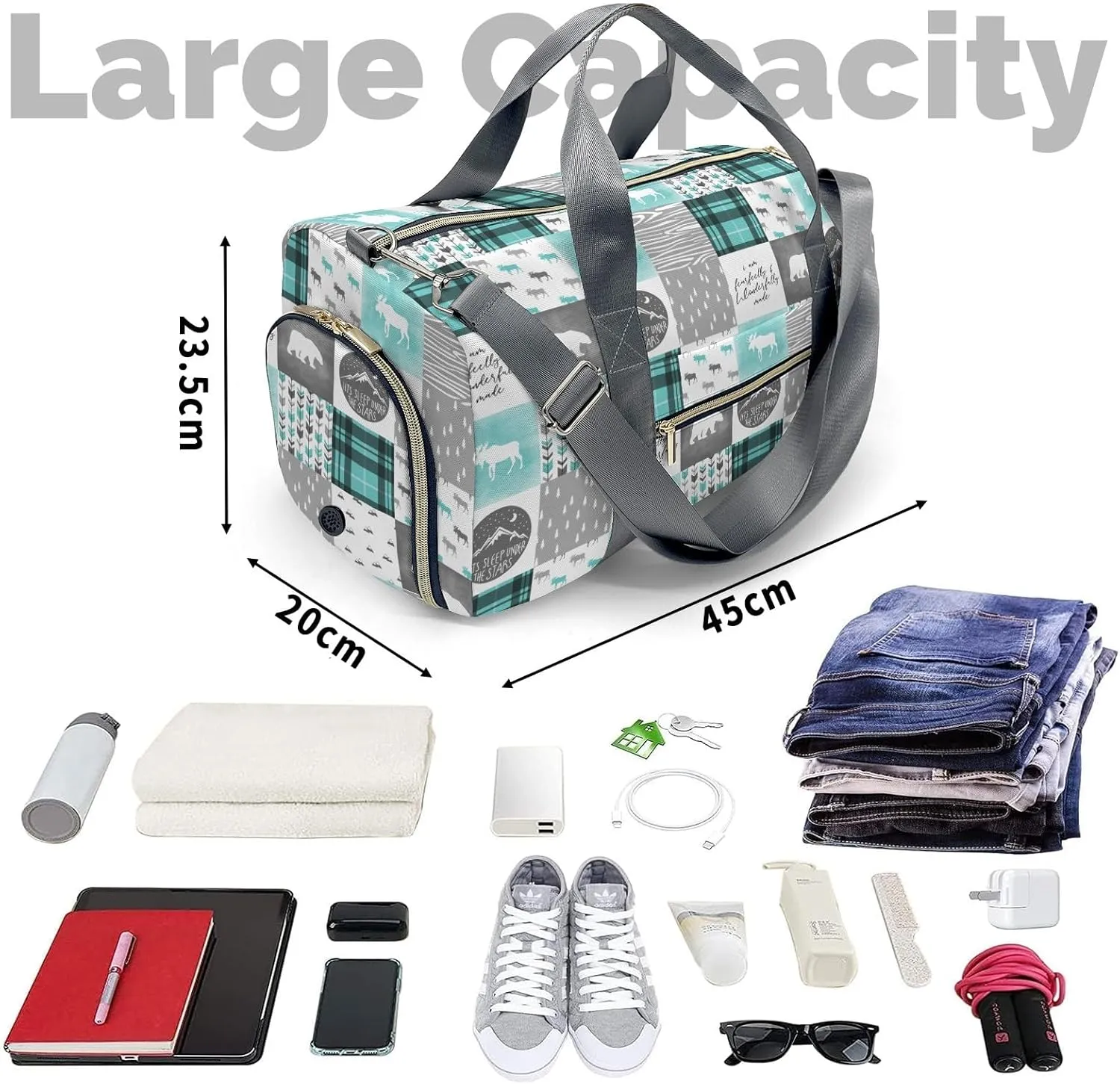 Personalized Gift Duffel Bag Wild Free Bear Adventure Travel in Style: Trendy Bags for Sport and Leisure