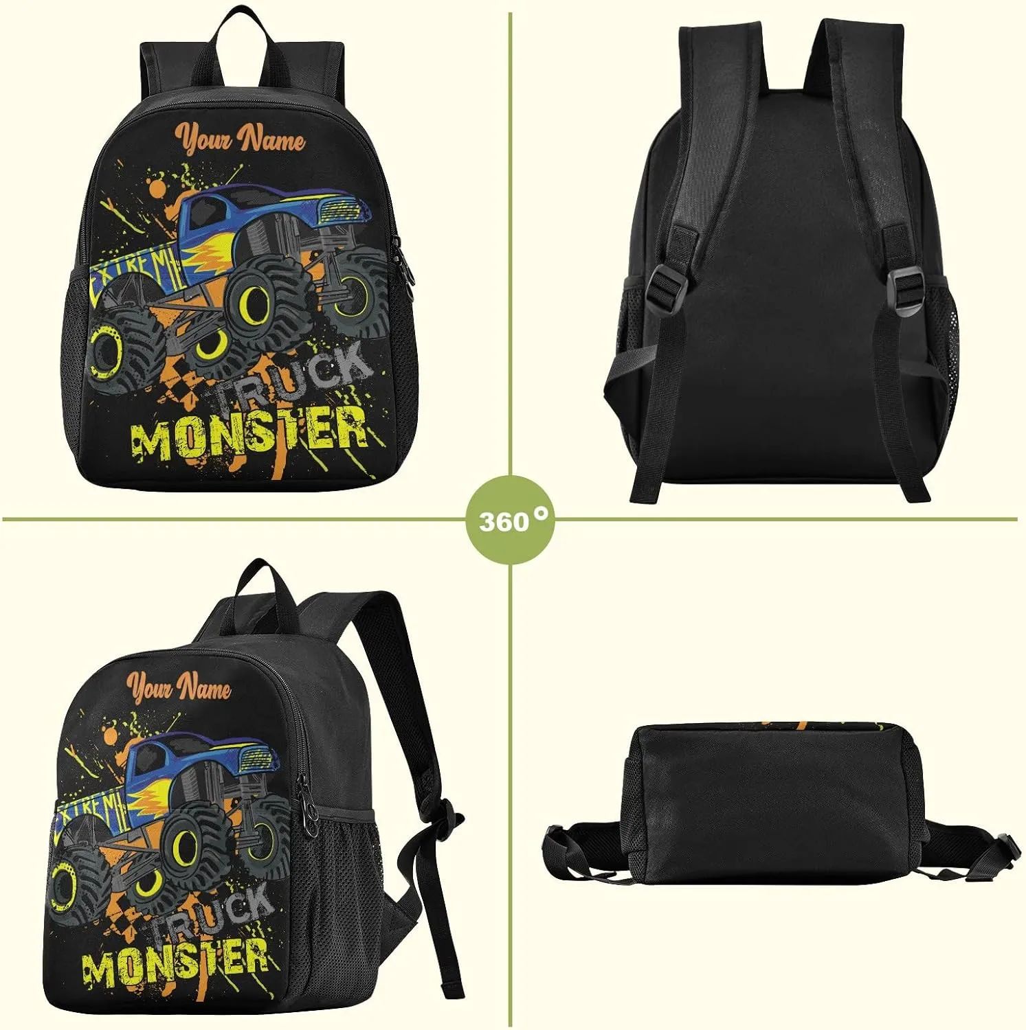 Personalized Monster Truck Kids Backpacks for Boys Preschool Backpack Light School Travel Backpacks with Name
